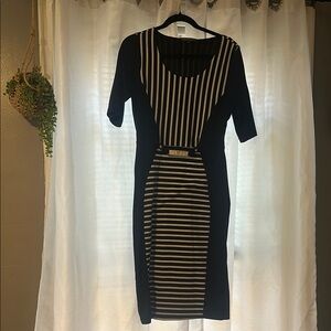 Elegant Black and White Striped Dress